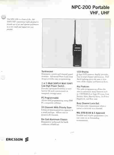 Буклет Ericsson NPC-200 Portable VHF, UHF, 55-1445, Баград.рф